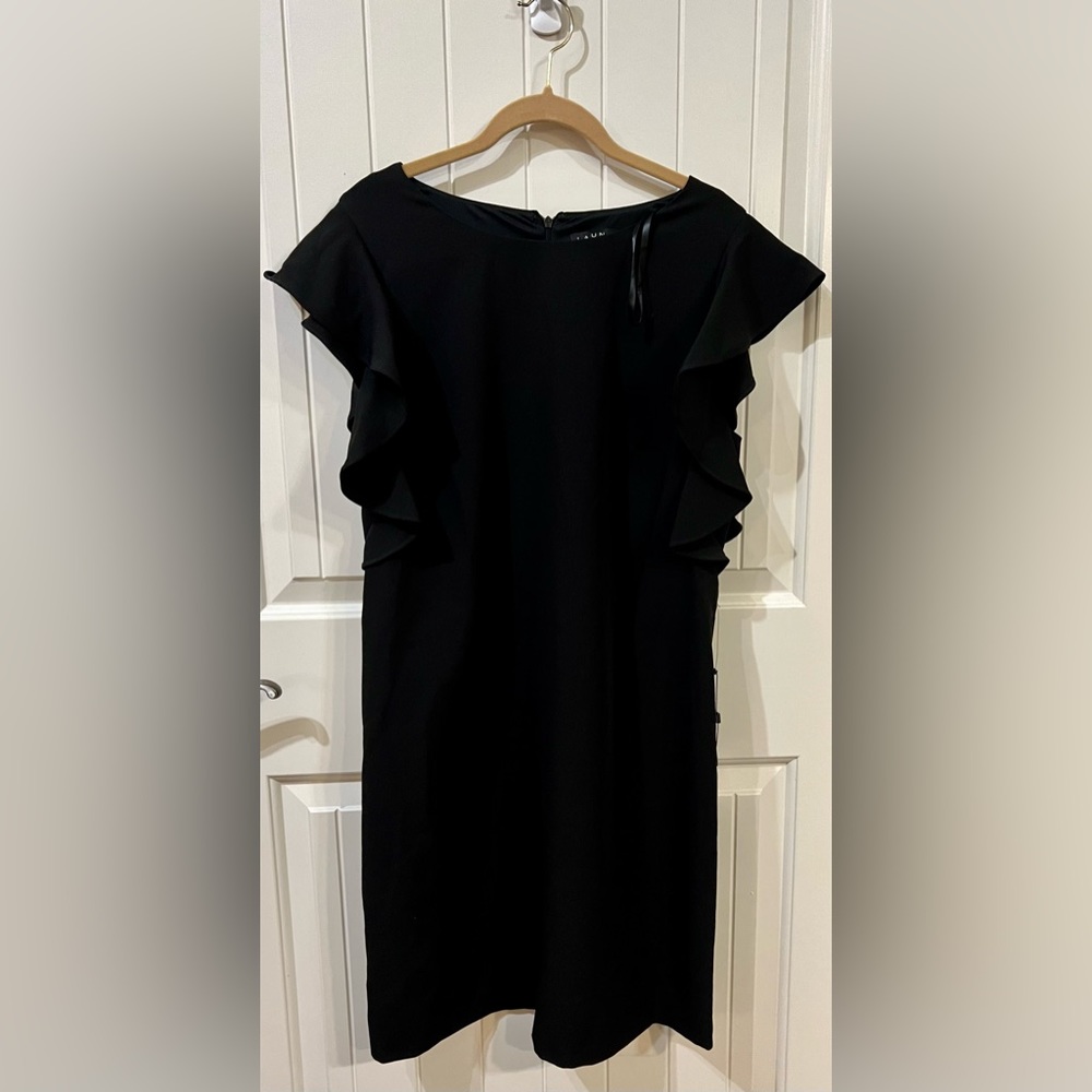 NWT Laundry by Shelli Segal Black Ruffle Shoulder Sheath Dress